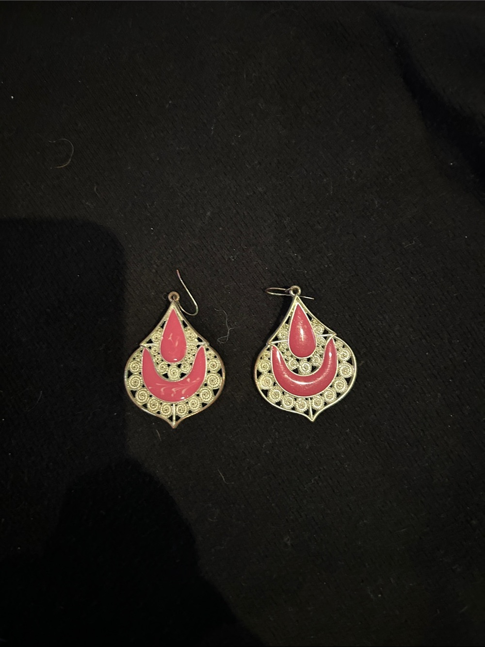 Pink Teardrop Filigree Dangle Earrings